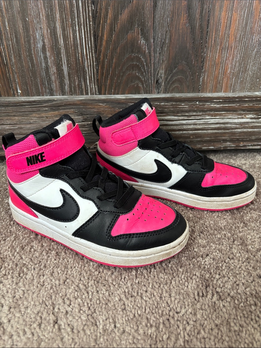 Nike Kids High-Top Sneakers in Pink, Black & White